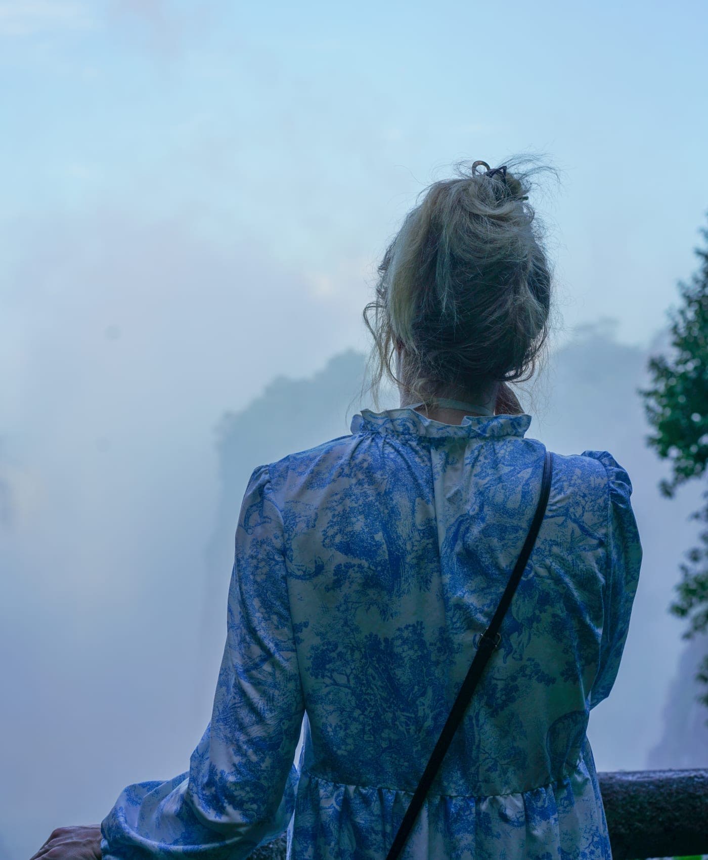A guest looking into the spray of Victoria Falls