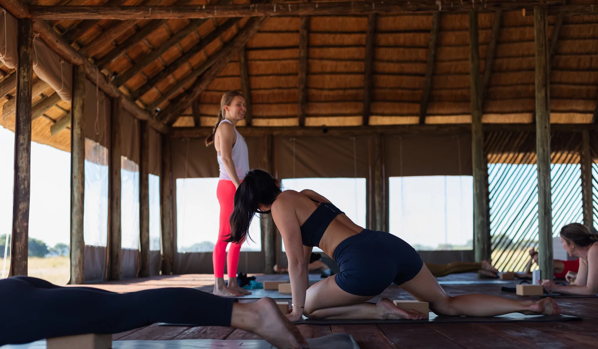 Students practising in the shala at Munga Plains